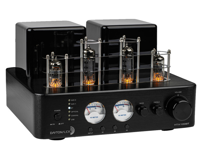 Dayton audio hta20bt hybrid stereo tube amplifier with sale bluetooth 4.2 usb aux in headphone sub out