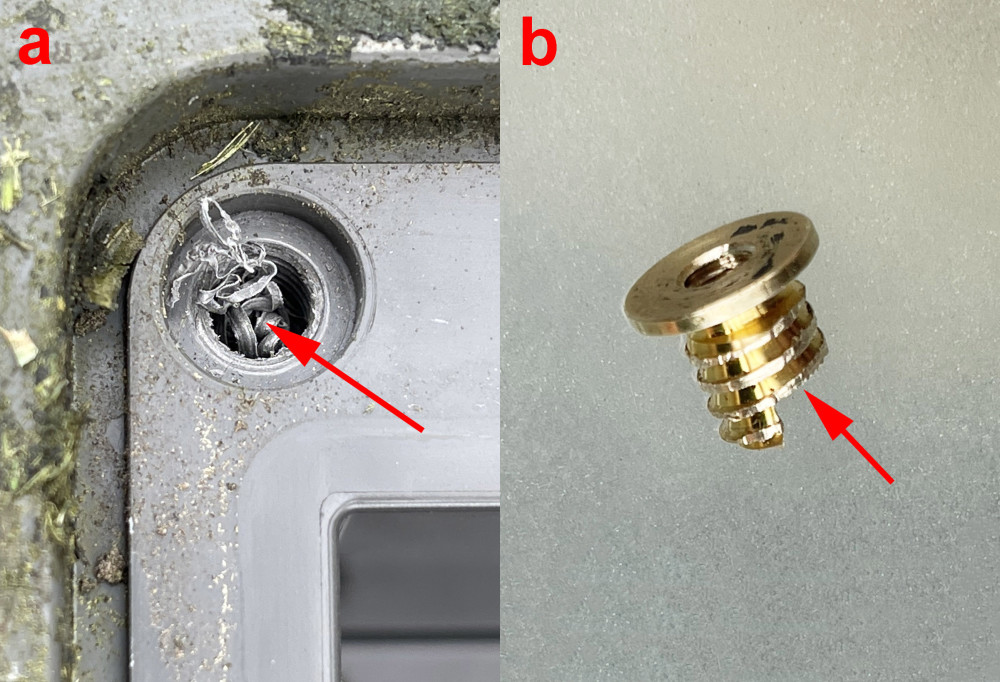 captive nut recess in the mower casing after removal and the nut