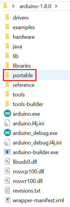 Create portable folder in Arduino installation folder