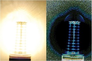 At right, details of the LED luminaire processed with the PST algorithm become visible