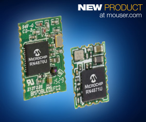The Microchip RN4870 and RN4871 modules, available from Mouser Electronics, deliver up to 2.5 times the data throughput improvement over previous-generation products based on the Bluetooth 4.0 standard.