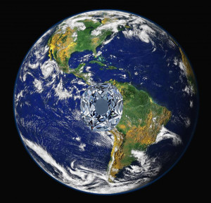 Westliche Hemisphäre (Bild: NASA) mit eingestanztem Diamanten