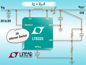 LT8335 : Convertisseur DC/DC élévateur / SEPIC / inverseur, 28 V, 2 A, 2 MHz, IQ = 6 µA
