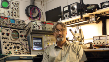 Los Angeles-based electrical engineer George Lydecker in his electronics workspace.