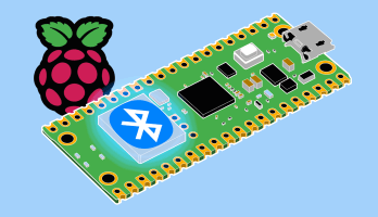 Stylized Raspberry Pi Pico with Bluetooth logo