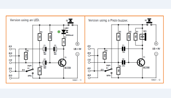 Circuit: Simple Transistor Tester with LED or Piezo Buzzer indicator