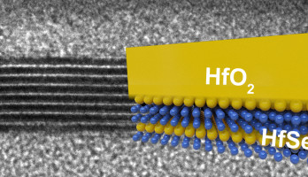 The black and white bands reveal alternating layers of hafnium diselenide and hafnium dioxide. (Image credit: Michal Mleczko)