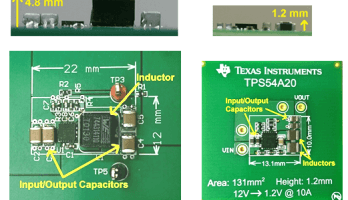 Größenvergleich eines 10-A-Schaltreglers mit 500 kHz vs. 2 MHz: Bild: TI