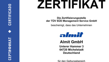 Almit Deutschland ist offiziell ISO 9001:2015 zertifiziert