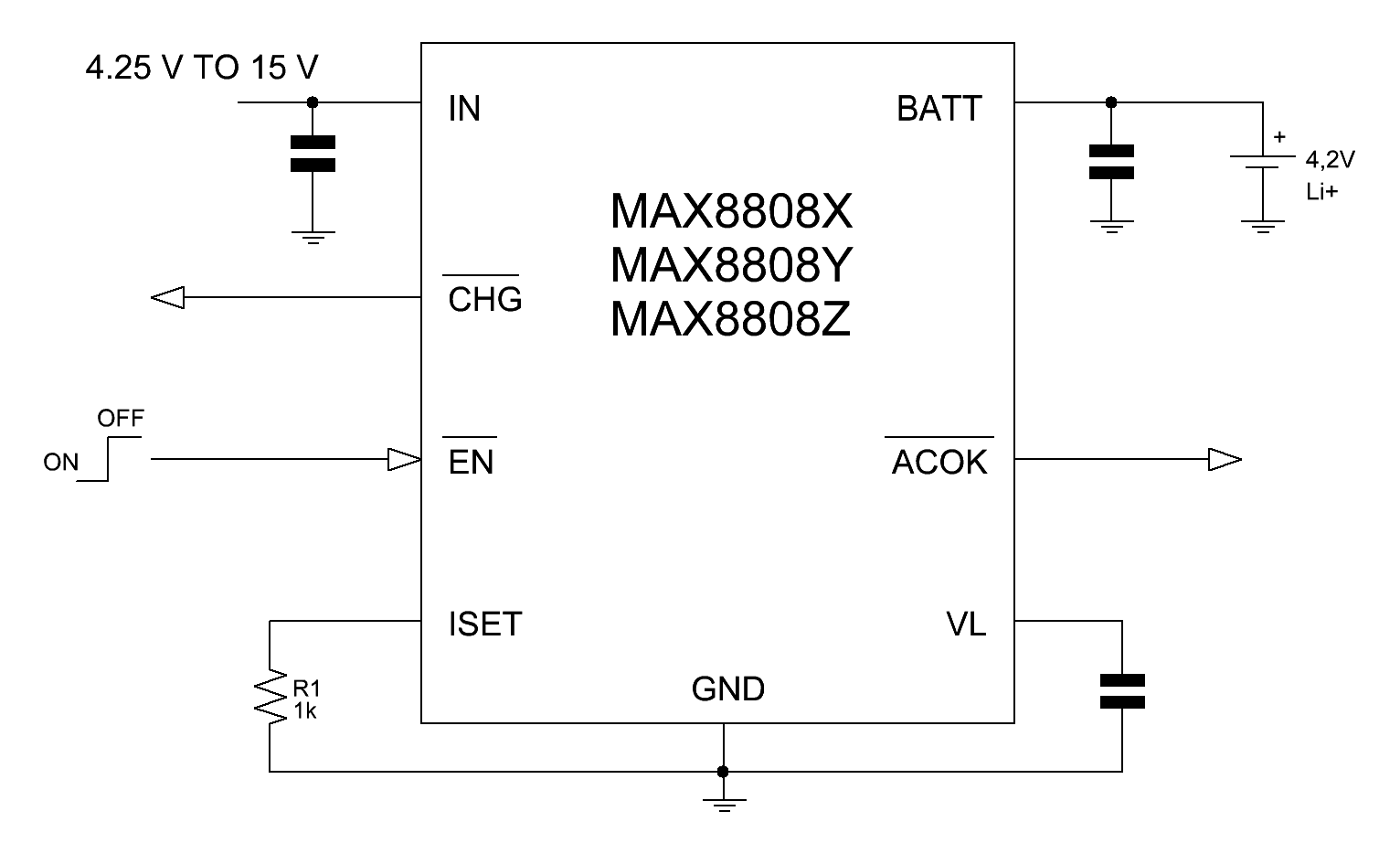 carica batterie al litio con MAX8808