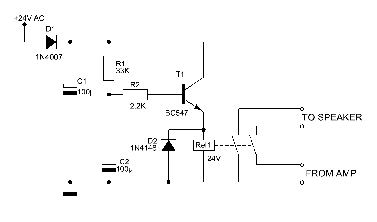 Amplificatore Audio ritardato con relè d’uscita