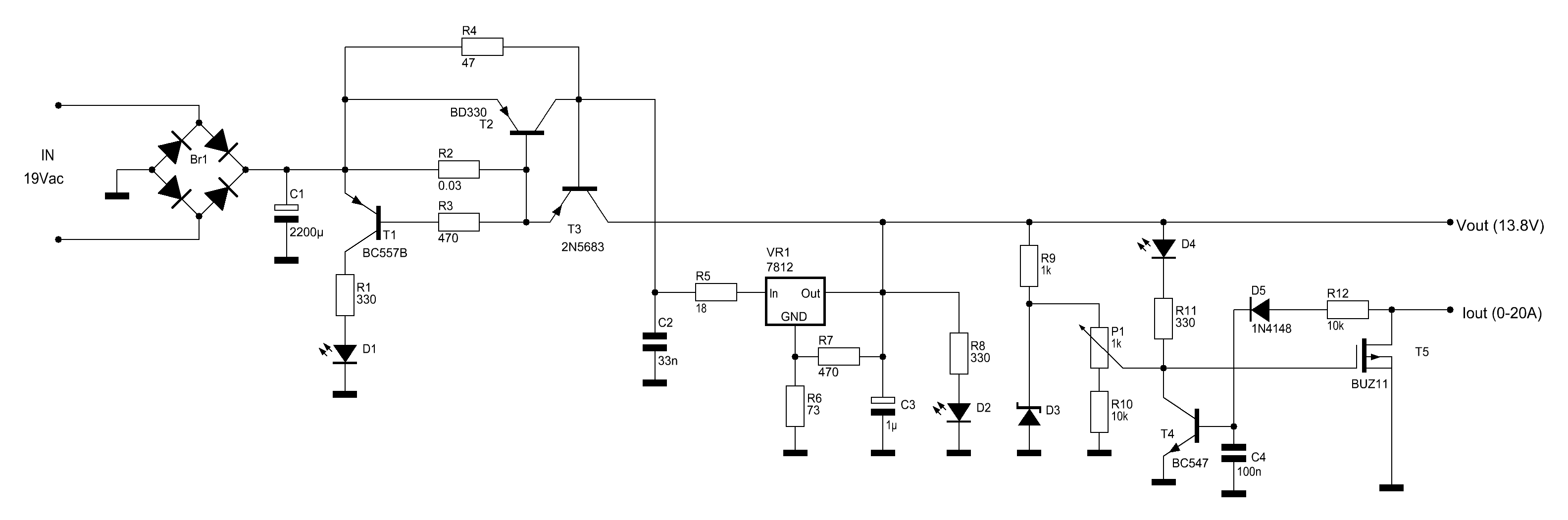 Alimentatore da 13,8V e da 0 a 20Amp