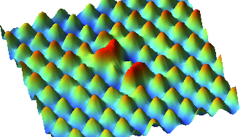 De roodgekleude pieken zijn kobalt-atomen. Afbeelding: Princeton University.