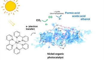 De nikkel/organische katalysator zet CO2 exclusief om in CO dat tot hoogwaardige vloeibare brandstoffen kan worden omgezet (afbeelding: Kaiyang Niu en Haimei Zheng / Berkeley Lab).