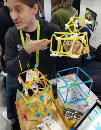 Erik Thorstensson presenting Strawbees at CES 2019