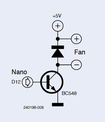 A simple transistor driver between Arduino and fan