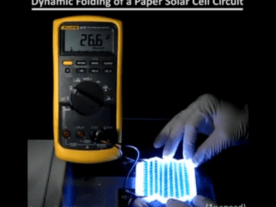 Foldable array of solar cells printed on a sheet of paper