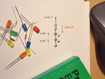 Resistor and two LEDs in series. The Key Electronic Formulae Every Budding Engineer Needs