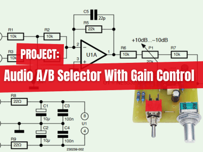 Audio A/B Selector With Gain Control: Switches from Microphone to Line Inputs