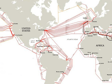 Map of submarine internet cables. By Alexander van Dijk. CC-BY license.