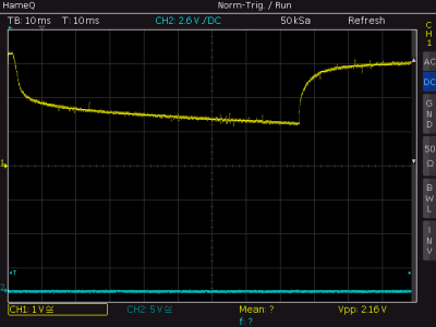 Example: Discharge of a LithIo Battery, stopping the discharge at about 3.3 V and recovery. Example: Discharge of a LithIo Battery, stopping the discharge at about 3.3 V and recovery.