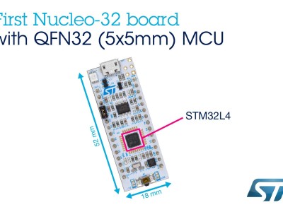 The slim-form-factor NUCLEO-L432KC board – the first Nucleo-32 board to integrate an MCU in the tiny QFN32 package - includes an STM32L432KCU6 device (UFQFPN32).