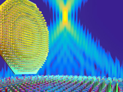 Metalinse aus Titandioxid-Nanostrukturen für sichtbares Licht. Quelle: Peter Allen; SEAS.