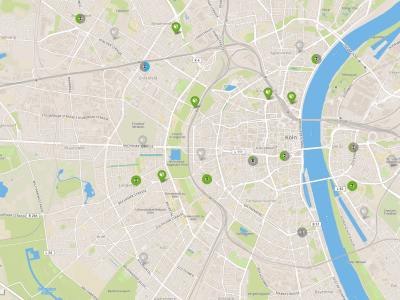 Die Karte zeigt alle Sensorboards in Köln, die Daten auf openSenseMap hochladen.