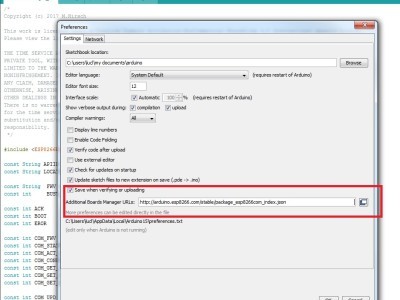 Figure 5 Arduino IDE configuration: adding the ESP8266 boards