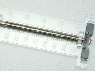 Scale with IN-9 tube, front Laser cut acrylic scale with IN-9 tube mounted, front view