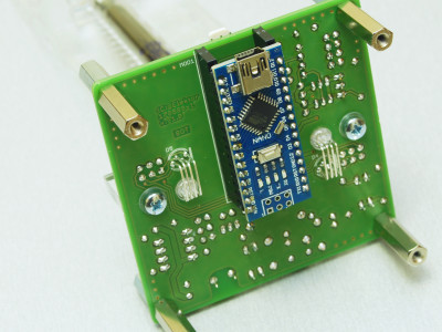 PCB solder side with Arduino Solder side of the PCB with Arduino Nano installed