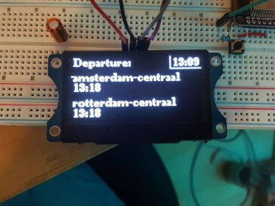 Journey on big OLED Departure times for a journey to the stations mentioned above