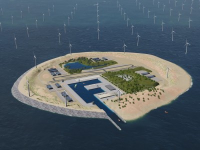 Image : Vue d’artiste de l’île artificielle de Dogger Bank. Avec l’aimable autorisation de TenneT.