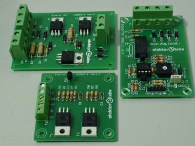 3 PCBs (160515-1 v1.1, 160515-2 v1.1, 180611-1 v1.0) Two-anode MOSFET thyristor (160515-1 v1.1, 160515-2 v1.1) and SCR Pulse Generator (180611-1 v1.0)