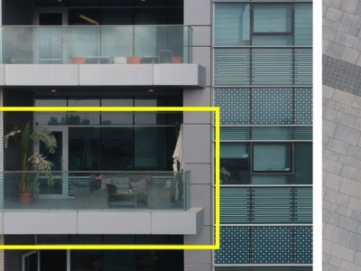 Links is de drone rood omkaderd. Midden: dit mag dus niet — door het venster van een kantoor filmen; rechts: dit mag wel — een selfie uit de lucht maken (foto: Adi Shamir et al.).
