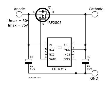 An ideal diode controller and a MOSFET.