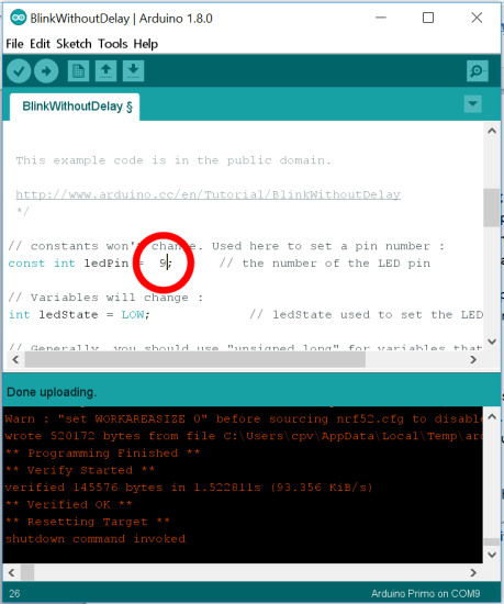 The Arduino LED is on pin 9, not on pin 11