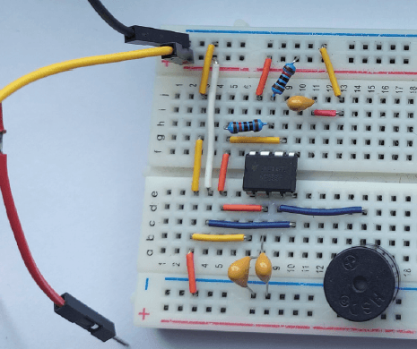 Continuity tester on breadboard - 555 project