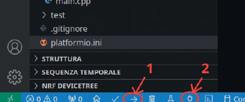 Figure 19: Compile and load sketch button and Serial Monitor activation button