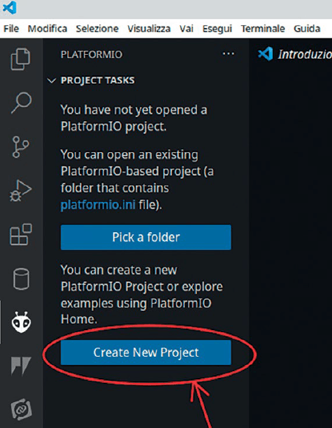 Figure 5: PlatformIO button for creating a new project.
