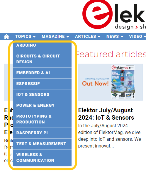 Elektor verticals menu topic pages