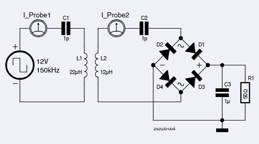 Equivalent circuit of inductive coupling on ADS.