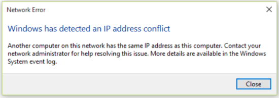 Coding fig4: Figure◦4: Conflicting IP addresses on the same network would cause such network error