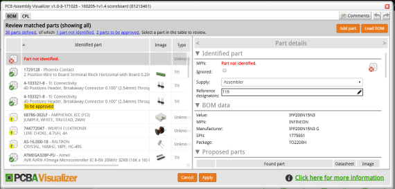 PCBA Visualizer's BOM editor