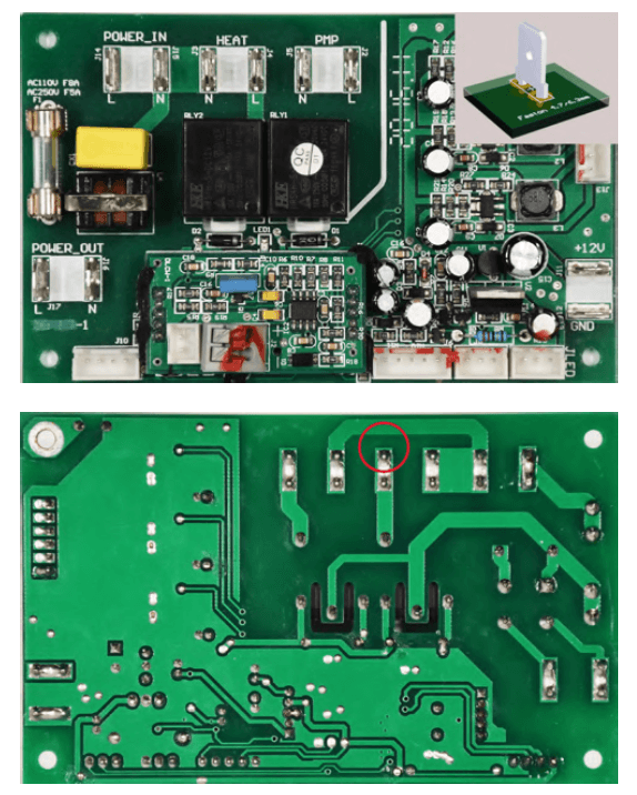 PCB layout - A thermal control board viewed from the component and solder side.