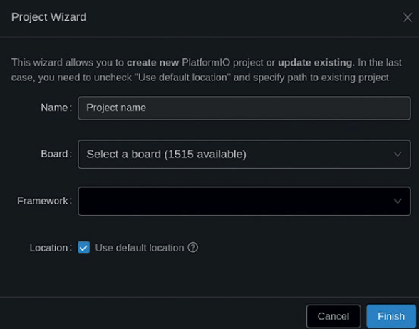 Figure 7: PlatformIO Project wizard.