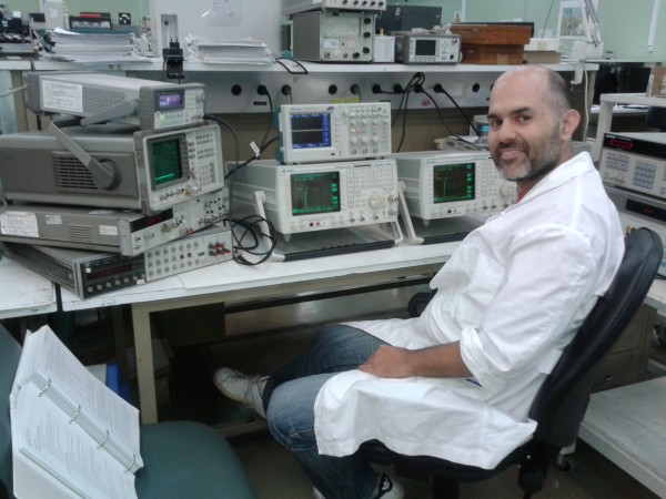 Marios Lazos in his mini electronics lab