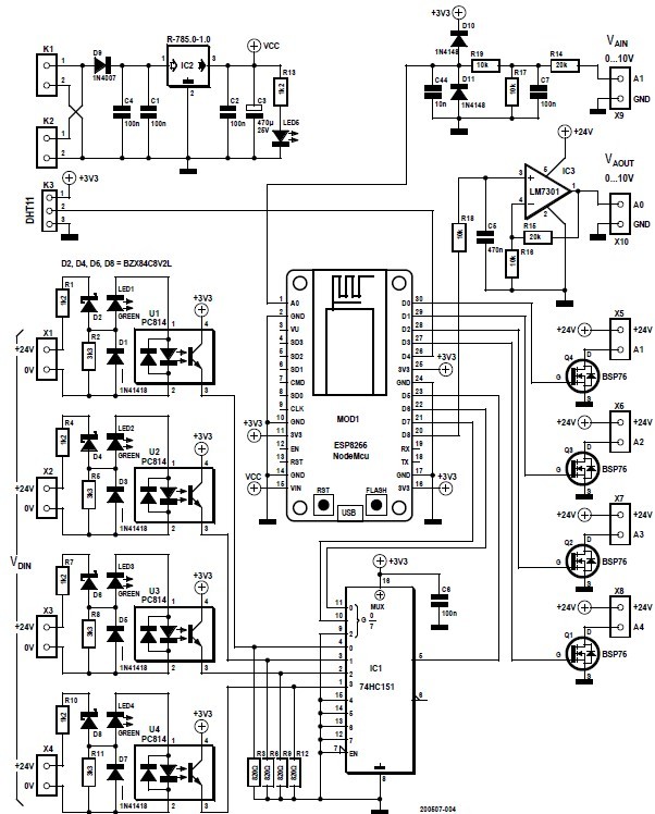 Schematic diagram of the Modbus board.