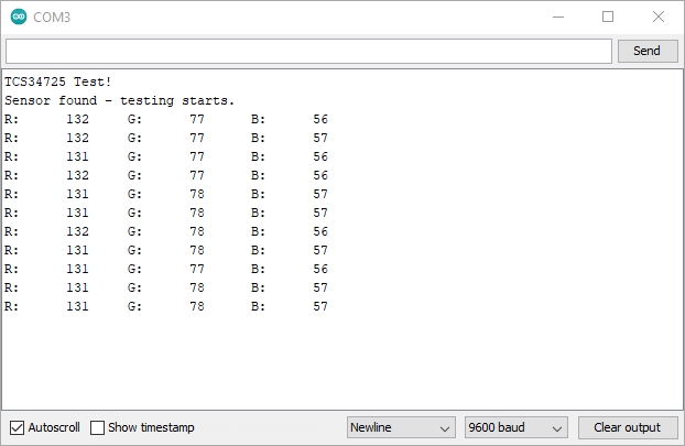 RGB value outputs provided by tcsrgbsensor.ino