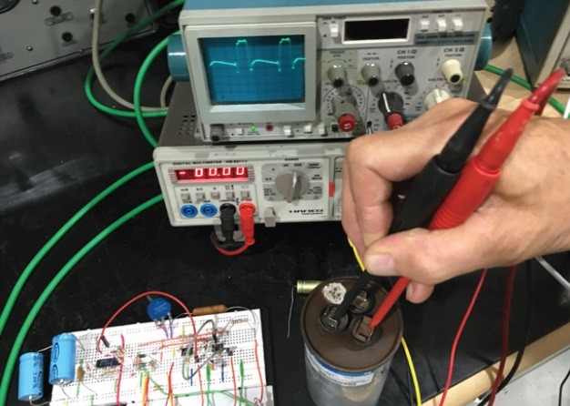The circuit proved useful when checking a motor capacitor